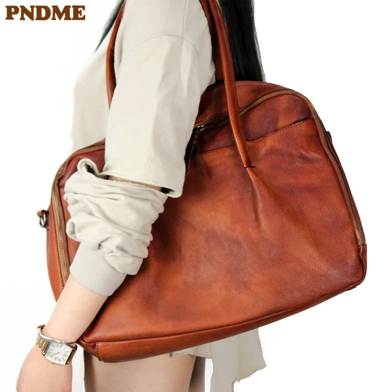 PNDME high quality retro simple large capacity genuine leather ladies travel bag cowhide handbag women's shoulder messenger bags
PNDME high quality retro simple large capacity genuine leather ladies travel bag cowhide handbag women's shoulder messenger bags