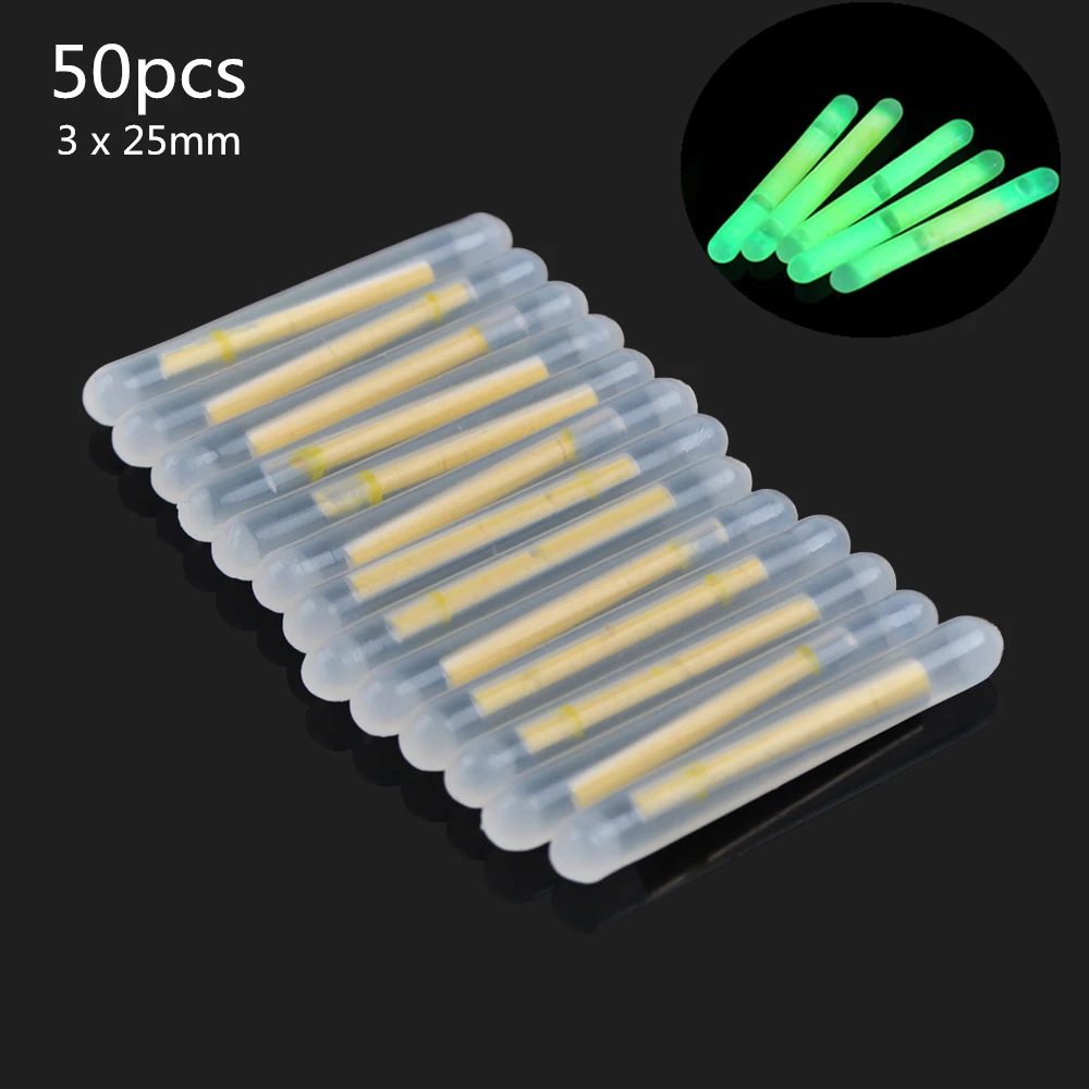 50pcs/set 3 x 25mm Luminous Float Glowing Fluorescent Fishing Light Visibility 15m 49ft with Lightproof Light-tight Packaging
50pcs/set 3 x 25mm Luminous Float Glowing Fluorescent Fishing Light Visibility 15m 49ft with Lightproof Light-tight Packaging