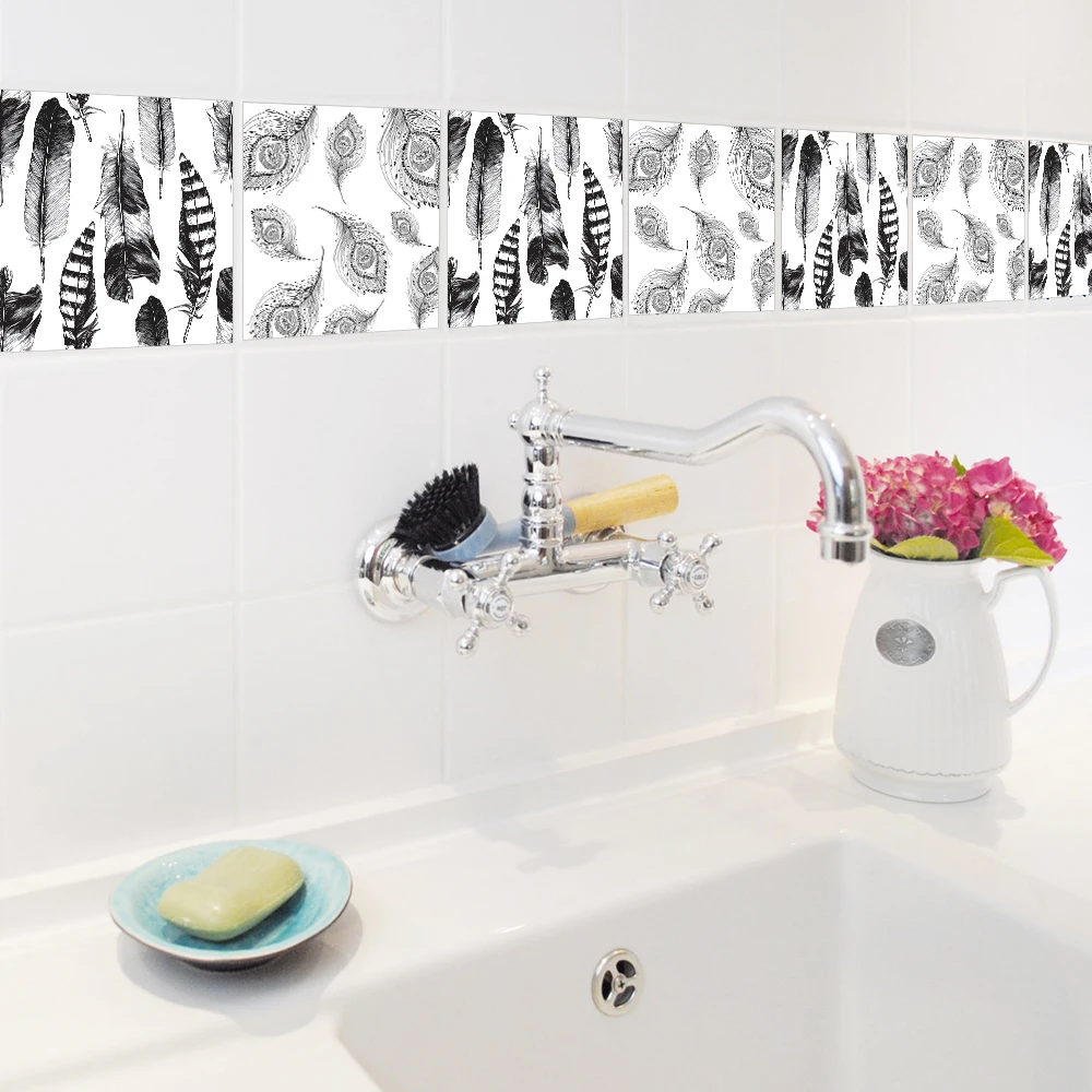 10pcs/set Self adhesive wall decal Black and white feathers bathroom waterproof kitchen anti oil tiles stickers bathroom
10pcs/set Self adhesive wall decal Black and white feathers bathroom waterproof kitchen anti oil tiles stickers bathroom