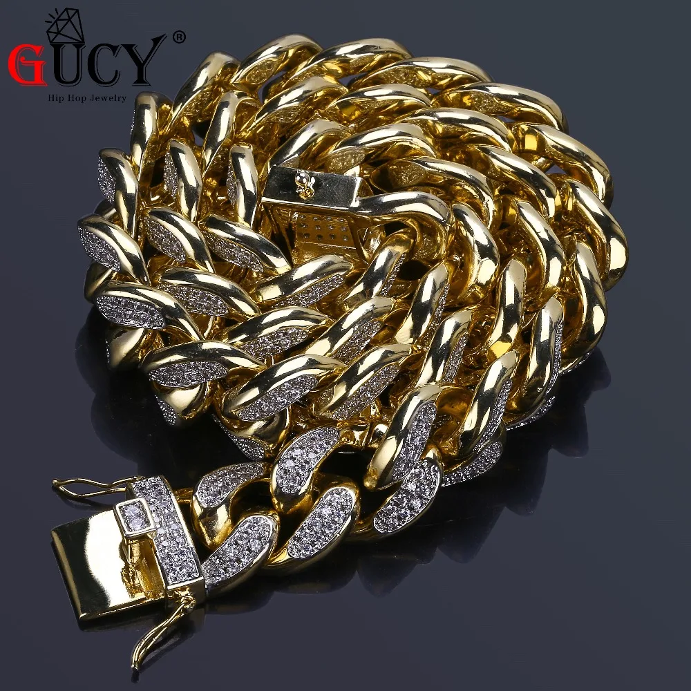 GUCY Hip Hop 18mm Iced Out Cuban Chain Necklace Micro Pave Cubic Zircon Stones Necklaces Gold Silver Color Heavy Jewelry For Men
GUCY Hip Hop 18mm Iced Out Cuban Chain Necklace Micro Pave Cubic Zircon Stones Necklaces Gold Silver Color Heavy Jewelry For Men