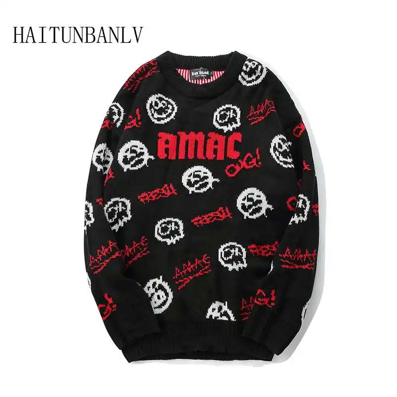 New Hip Hop Crying Face And Smiling Face Colour Knitted Sweater Pullover Casual Harajuku Fashion Men's Sweater Street Style
New Hip Hop Crying Face And Smiling Face Colour Knitted Sweater Pullover Casual Harajuku Fashion Men's Sweater Street Style