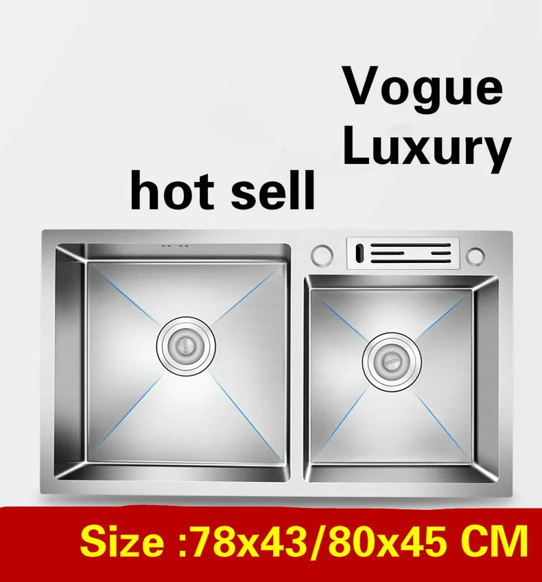 

Free shipping Apartment kitchen manual sink double groove do the dishes high quality 304 stainless steel hot sell 78x43/80x45 CM