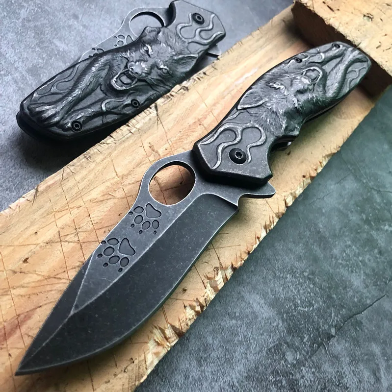 3D Wolf king Carved Stonewash Tactical Knife High Quality Survival Camping Hunting Knives Outdoor Pocket Fold Blade knifes Gift
3D Wolf king Carved Stonewash Tactical Knife High Quality Survival Camping Hunting Knives Outdoor Pocket Fold Blade knifes Gift