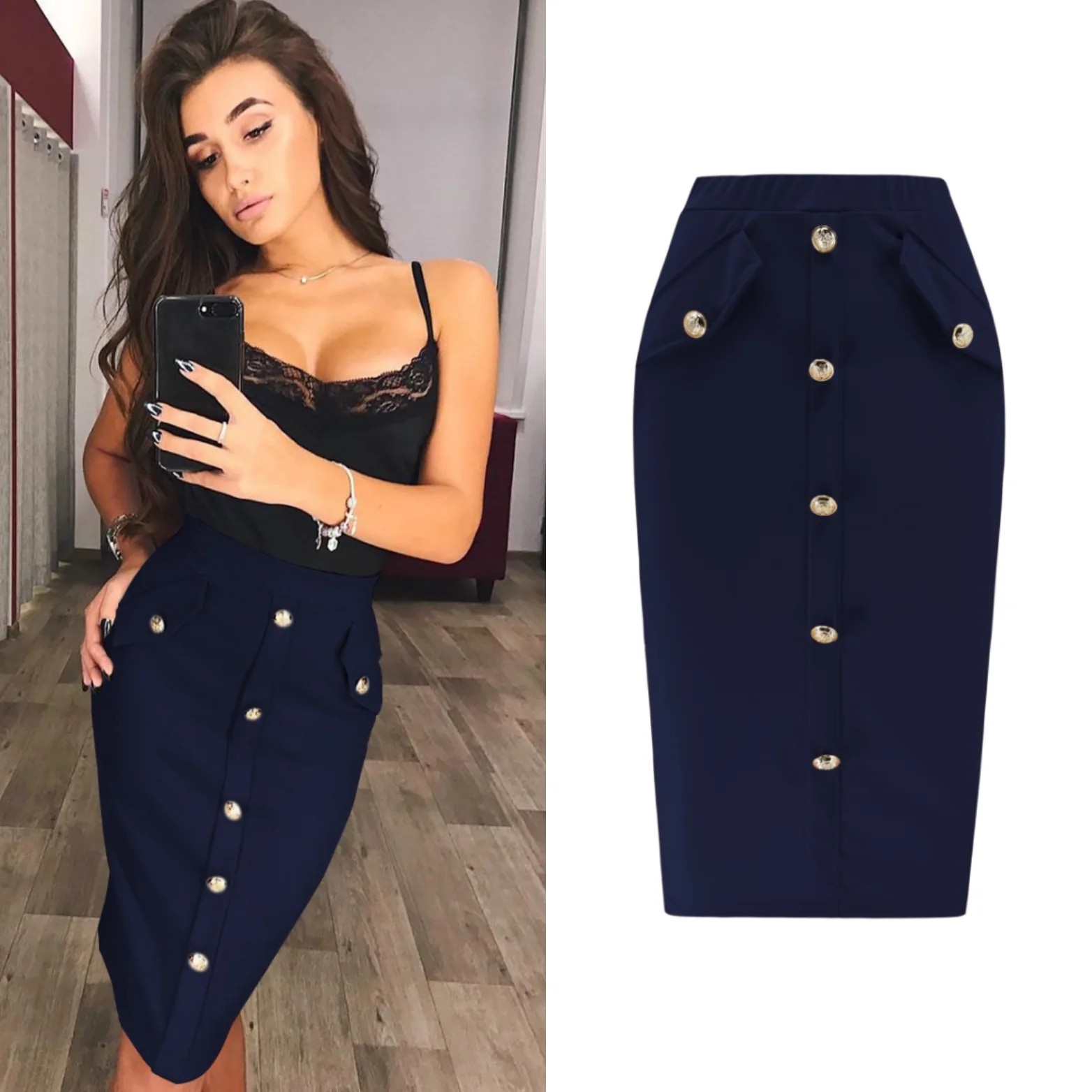 LOGAMI High Waist Button Pencil Skirts Womens Sexy Midi Skirt OL Ladies Slim Spring Summer Skirt
LOGAMI High Waist Button Pencil Skirts Womens Sexy Midi Skirt OL Ladies Slim Spring Summer Skirt