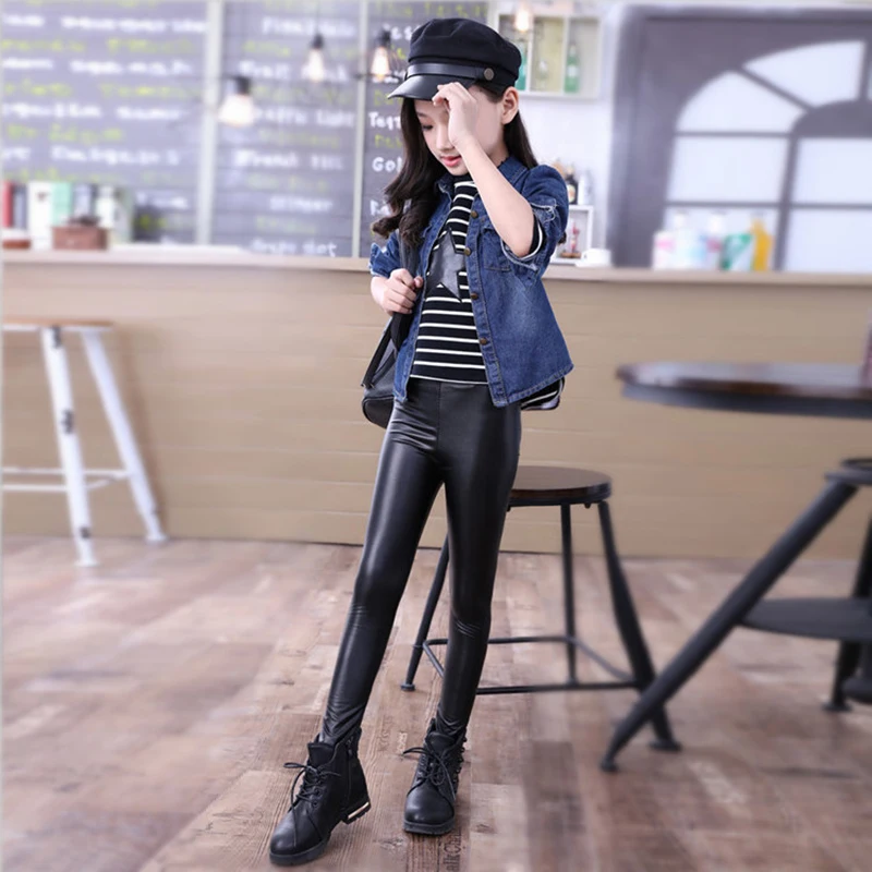 Black Baby Girls Pu Leather Leggings Stretchy Slim Kids Pants Trousers Spring Autumn Elastic Skinny Faux Leather Leggings D Kids Pants Pants Trousersgirl Pu Leggings Aliexpress