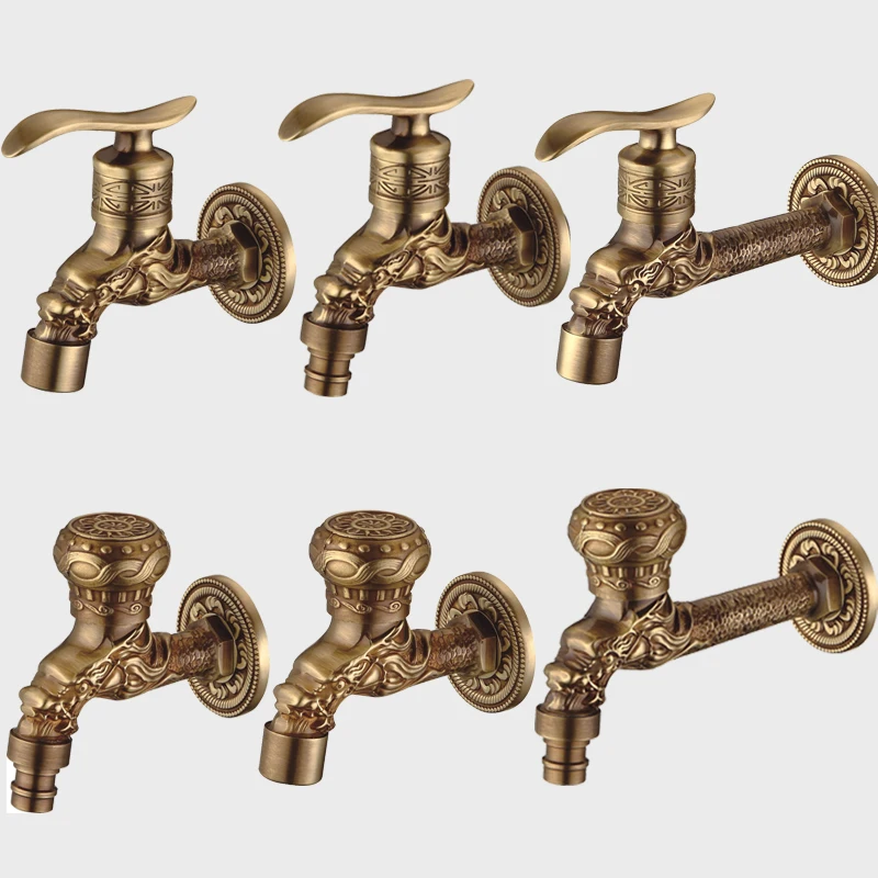 

Wall Mount Bibcock Antique Dragon Carved Brass Retro Small Tap Decorative Outdoor Garden Faucet Washing Machine Mop WC Taps 1701