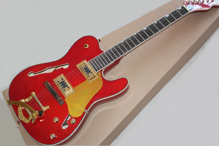 Factory Red Semi-hollow Electric Guitar with Gold Hardware,Tremolo System,Rosewood Fretboard,White Binding,Can be customized
Factory Red Semi-hollow Electric Guitar with Gold Hardware,Tremolo System,Rosewood Fretboard,White Binding,Can be customized