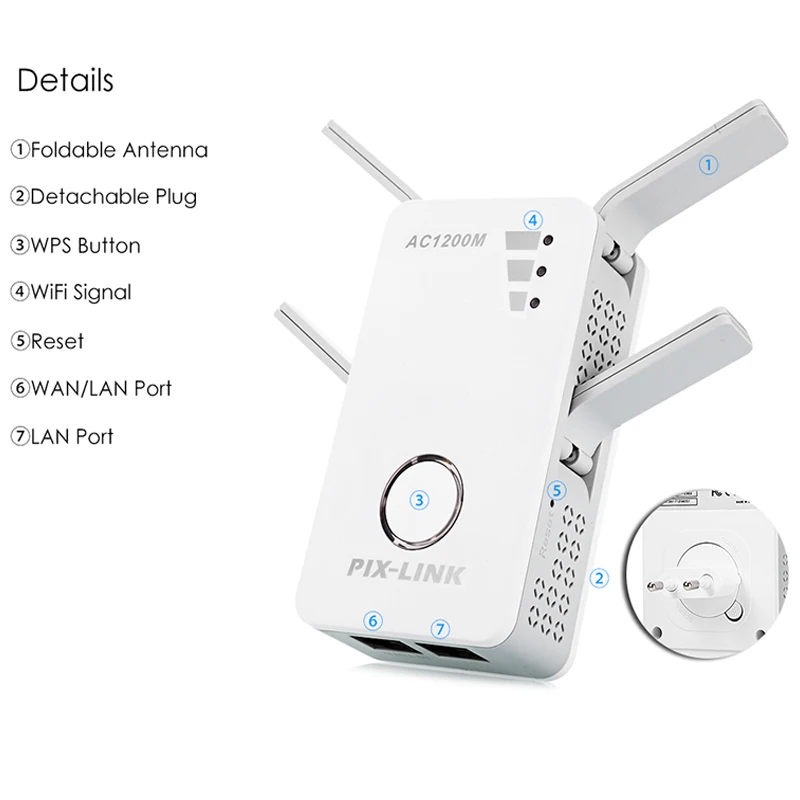 2.4G & 5G WiFi Repeater Signal Booster Dual Band AP 1200Mbps Wireless AC Extender Router Amplifier WPS With 4 High Gain Antennas
2.4G & 5G WiFi Repeater Signal Booster Dual Band AP 1200Mbps Wireless AC Extender Router Amplifier WPS With 4 High Gain Antennas