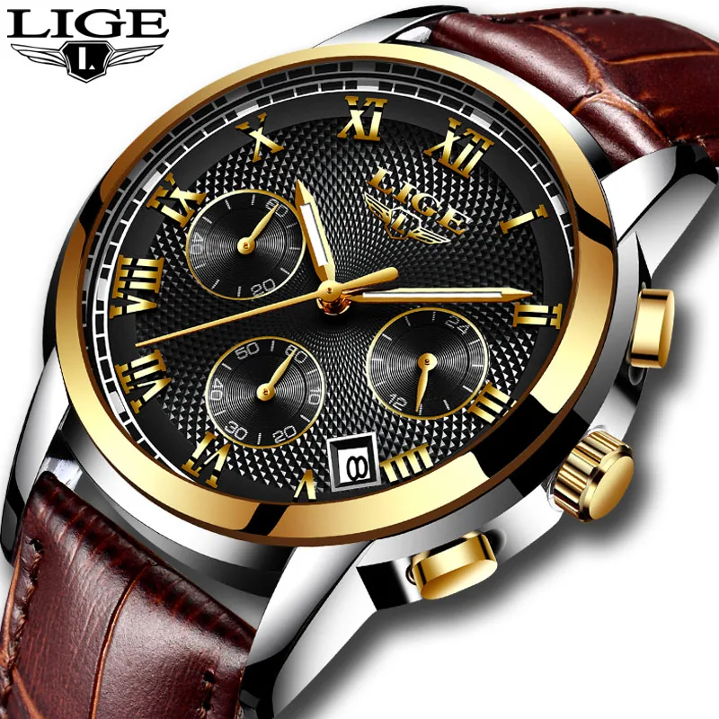 Фото Мужские часы LIGE модные многофункциональные кварцевые с секундомером в стиле