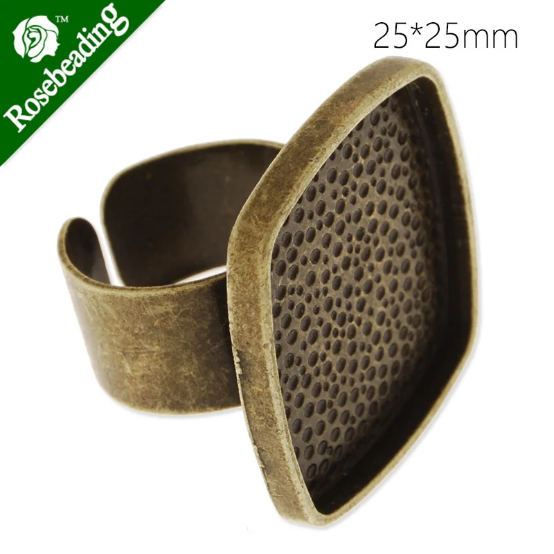 25x25mm antique bronze plated adjustable square cabochon setting ring blank bezel sold 10pcs/lot-C4446 | Украшения и аксессуары