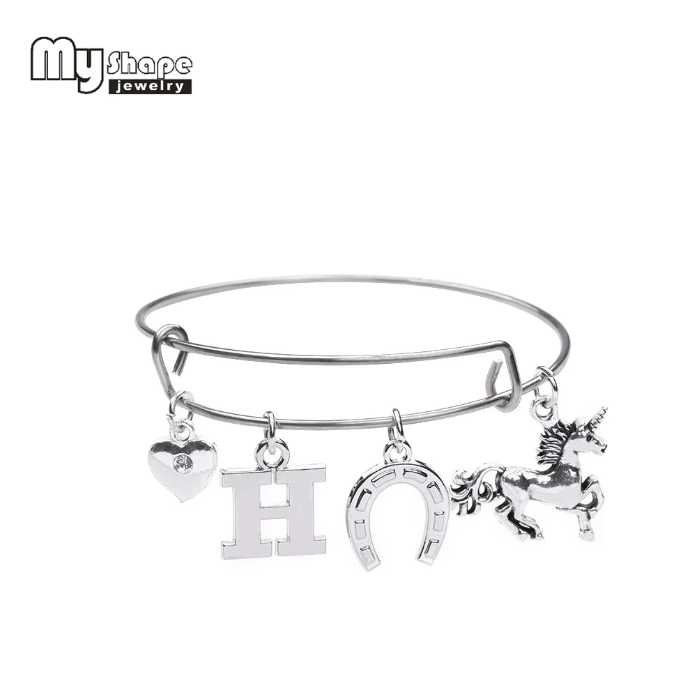 my shape Stainless Steel Bracelets Cuff Bangle Unicorn Mythical Horse Horseshoe and Letter H Pendants Jewelry Accessory
my shape Stainless Steel Bracelets Cuff Bangle Unicorn Mythical Horse Horseshoe and Letter H Pendants Jewelry Accessory