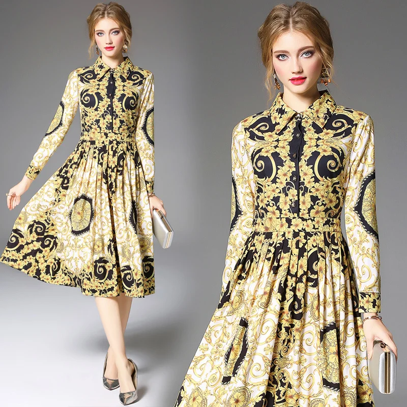 2019 Spring Summer Fall Vintage Floral Print Collar Turn Down Neck Pleated Long Sleeve Women Lady Party Casual Luxury Dress
2019 Spring Summer Fall Vintage Floral Print Collar Turn Down Neck Pleated Long Sleeve Women Lady Party Casual Luxury Dress