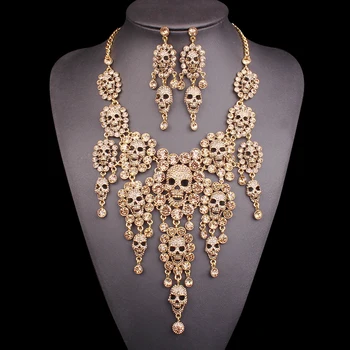 Antique Gold Color Skeleton Necklace Earrings Sets Vintage Big Skull Jewelry Sets Retro Jewellery Halloween Costume Accessories
Antique Gold Color Skeleton Necklace Earrings Sets Vintage Big Skull Jewelry Sets Retro Jewellery Halloween Costume Accessories