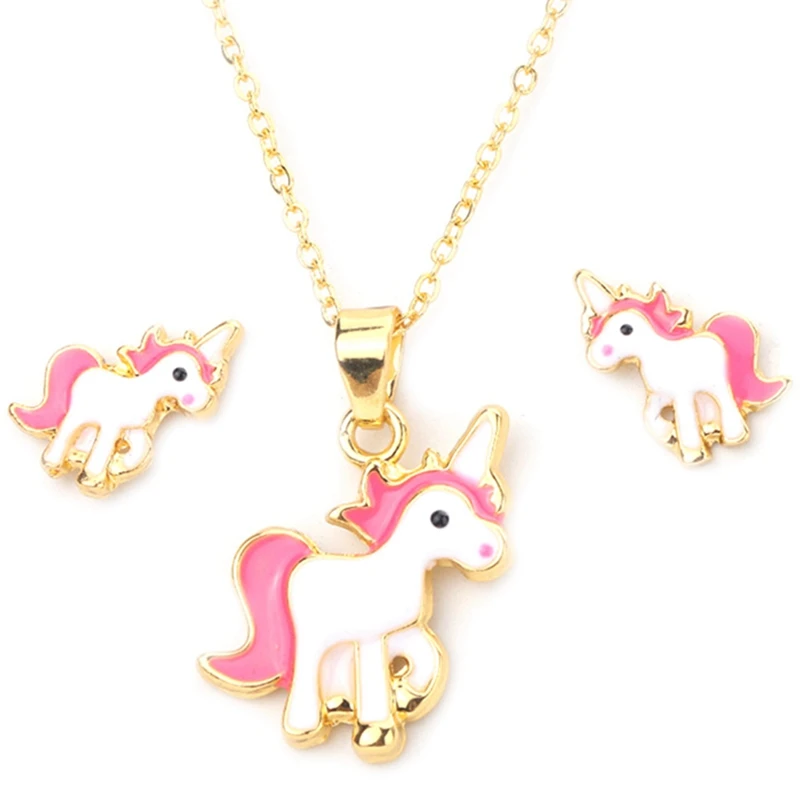 Hot Sale Pink Animal Jewelry Set Children Jewelry Cartoon Horse Unicorn Necklace Earring Unicorn Sets For Girls Best Gifts
Hot Sale Pink Animal Jewelry Set Children Jewelry Cartoon Horse Unicorn Necklace Earring Unicorn Sets For Girls Best Gifts
