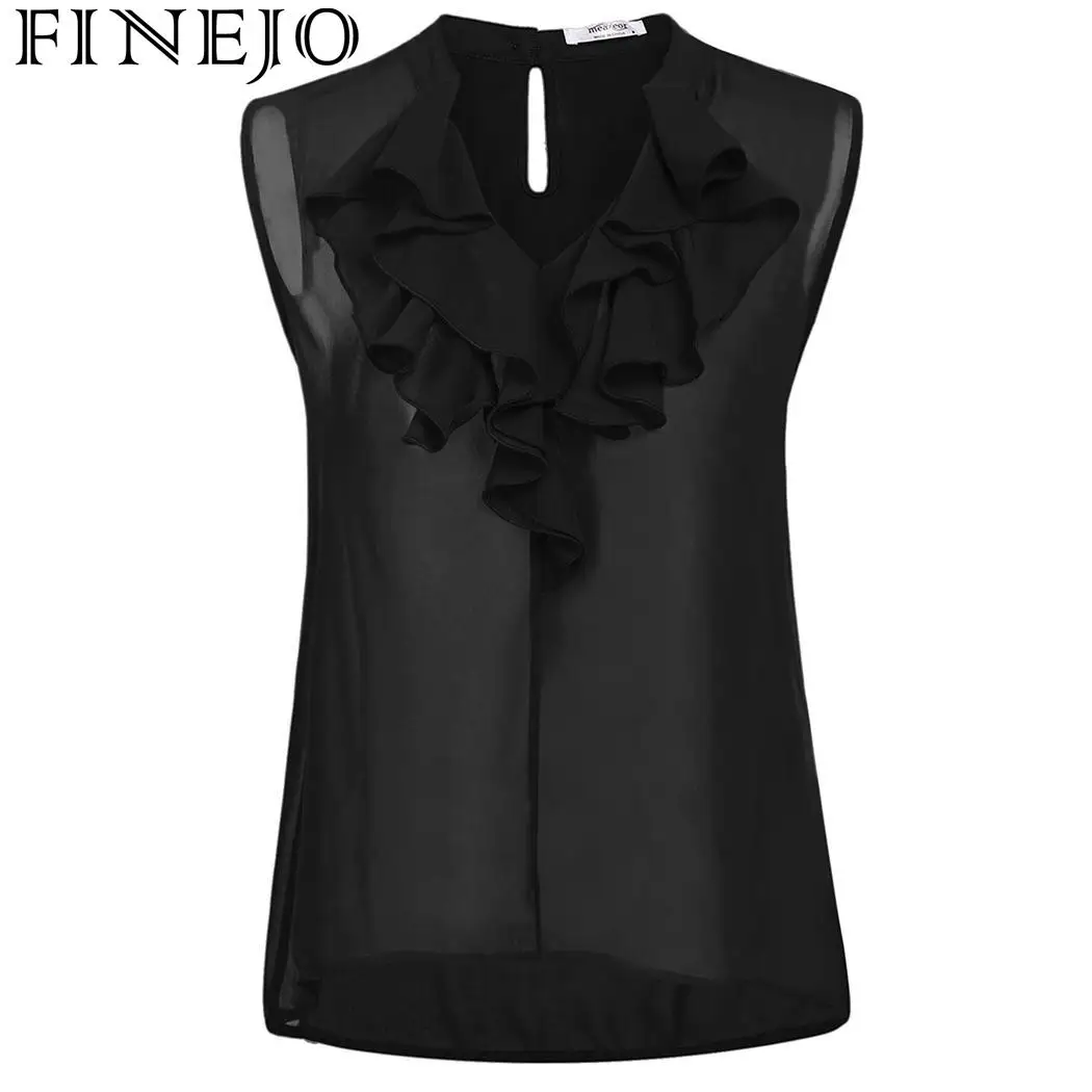 FINEJO Ruffle Chiffon Slim Women Tunic Round Neck Sleeveless Asymmetrical Hem Feminina Shirt
FINEJO Ruffle Chiffon Slim Women Tunic Round Neck Sleeveless Asymmetrical Hem Feminina Shirt