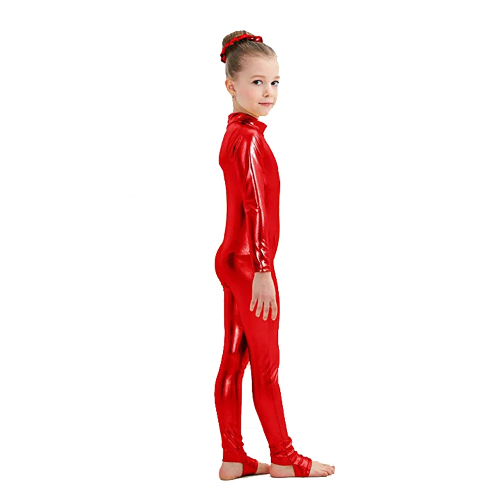 Детский костюм для гимнастики AOYLISEY Блестящий металлический купальник с длинными