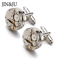 Jin&Ju Watch Movement Cufflinks For Immovable Steampunk Gear Watch Mechanism Cuff Links For Mens Relojes Gemelos image