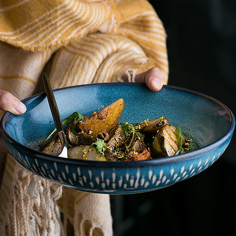 European style ceramic blue bowl big deep plate rice salad plate pasta tapas ceramic tableware
European style ceramic blue bowl big deep plate rice salad plate pasta tapas ceramic tableware