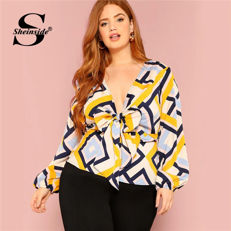 Sheinside Plus Size Sexy Blouse Women Deep V-neck Bow Front Geo Peplum Top 2019 Spring Multicolor Ruffle Hem Tops Womens Blouses
Sheinside Plus Size Sexy Blouse Women Deep V-neck Bow Front Geo Peplum Top 2019 Spring Multicolor Ruffle Hem Tops Womens Blouses