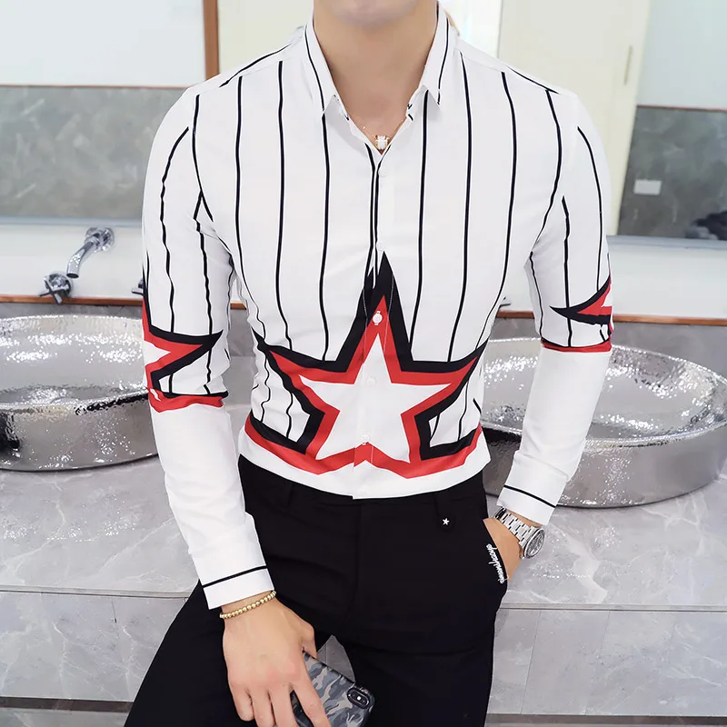 YC086* men five pointed star striped Casual long sleeve shirt men hairstylist KTV nightclub shirt work clothes P55
YC086* men five pointed star striped Casual long sleeve shirt men hairstylist KTV nightclub shirt work clothes P55
