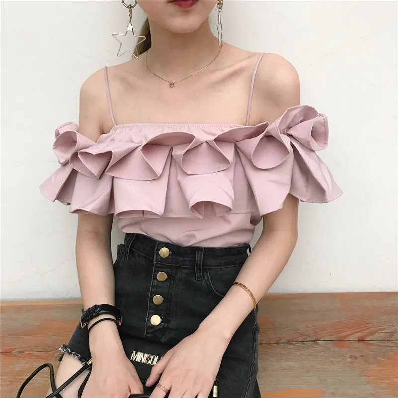 HIGH QUALITY New summer Women's Clothing Sweet beauty Korean version ruffles slash neck spaghetti strap strapless chiffon blouse
HIGH QUALITY New summer Women's Clothing Sweet beauty Korean version ruffles slash neck spaghetti strap strapless chiffon blouse