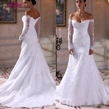 Lace Appliques Beading Court Train Marriage Wedding Dress Long Sleeve Vintage Pure White African Mermaid Wedding Dresses W0156
Lace Appliques Beading Court Train Marriage Wedding Dress Long Sleeve Vintage Pure White African Mermaid Wedding Dresses W0156