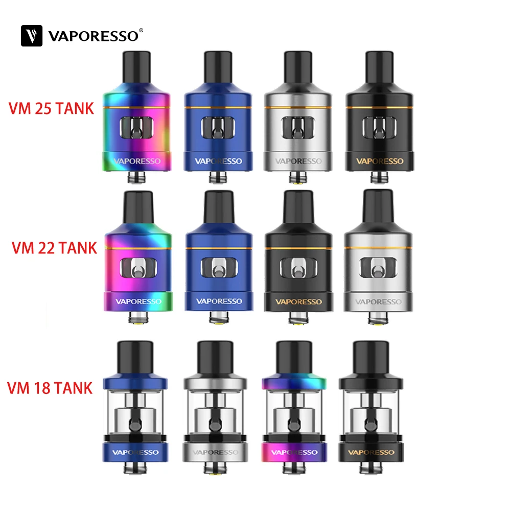 

Original Vaporesso VM 18/22/25 SubOhm Tank Atomizer 2ml/3ml Vape Tank Fiber Mesh Coil Smooth Bottom Airflow Electronic Cigarette