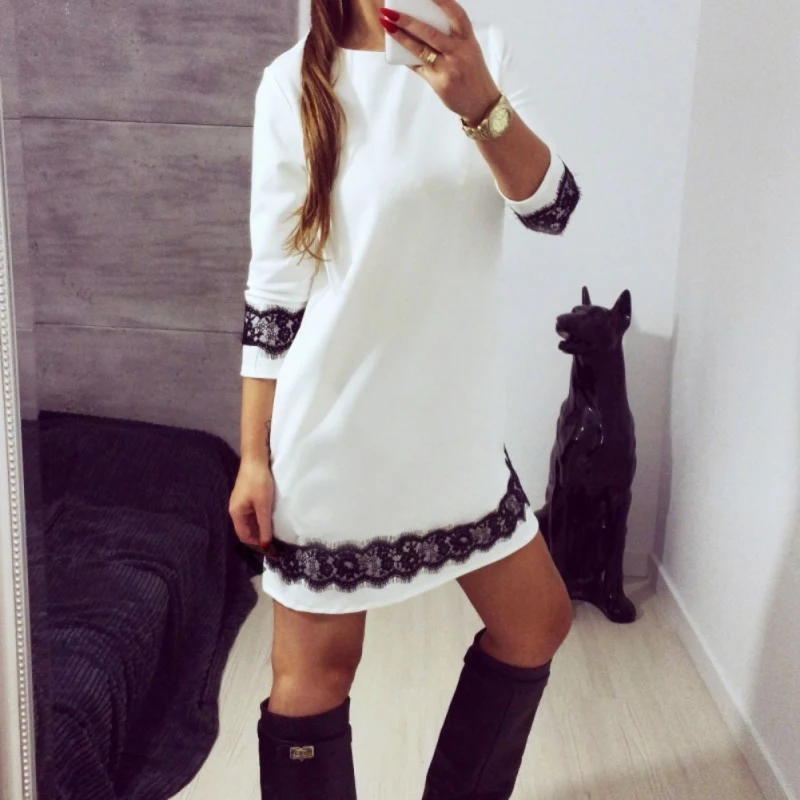 Lace Patchwork Elegant White dress Women 2019 Spring Summer O neck 3/4 Sleeved Streetwear Women Mini Dress
Lace Patchwork Elegant White dress Women 2019 Spring Summer O neck 3/4 Sleeved Streetwear Women Mini Dress