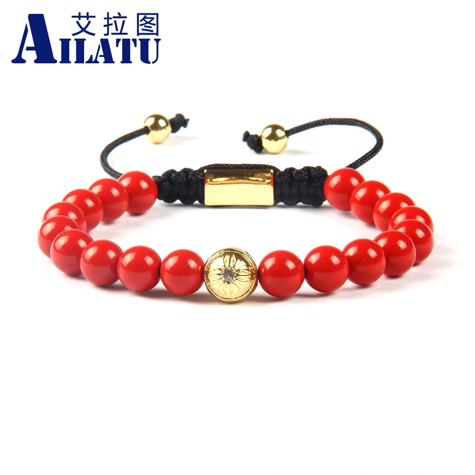 Ailatu Powerful Jewelry 8mm Red Beasd with Gold, Silver and Rose Gold Beads Macrame Bracelet Laser Printing Service
Ailatu Powerful Jewelry 8mm Red Beasd with Gold, Silver and Rose Gold Beads Macrame Bracelet Laser Printing Service