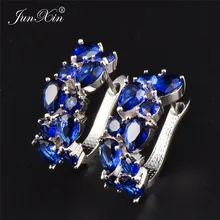 Pendientes de aro grandes para mujer de lujo JUNXIN pendientes de oro blanco relleno Blanco/verde/azul joyería de moda pendientes de boda para las mujeres(China)
