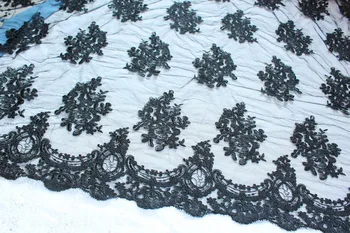 Black cord lace fabric, scalloped lace border fabric, bridal alencon lace dress fabric, 10 yards
Black cord lace fabric, scalloped lace border fabric, bridal alencon lace dress fabric, 10 yards