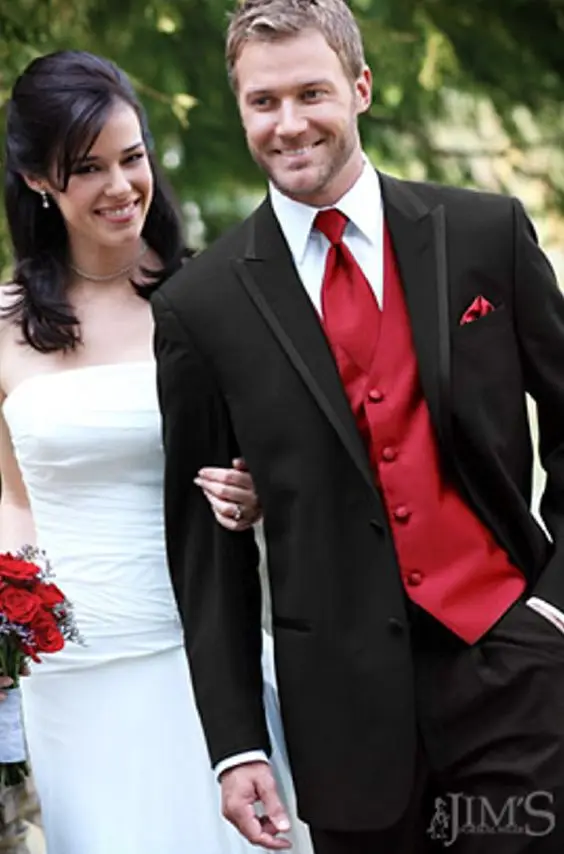 

custom made cheap best sell style black men's suit red vest/ wedding groom wear Tuxedos/groomsmen,bridegroom dress