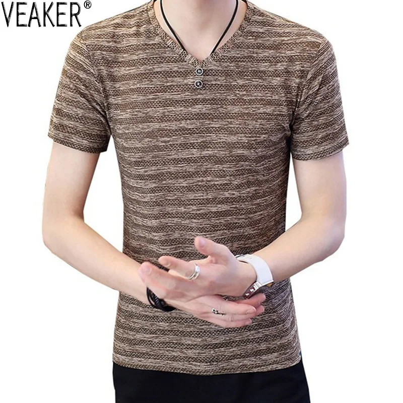 2021 Men's Summer Breathable Hollow Out T shirt Male Sexy Hole Slim Fit Solid V-Neck Short Sleeve shirts Tops M-3XL | Мужская одежда