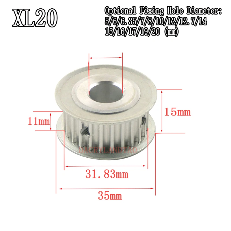 Double plane XL20/22 Timing Pulley Width 11mm Fixed inner hole5/6/6.35/7/8/10/12/12.7/14/15/16/17/19/20mm Synchronous Wheel Gear
Double plane XL20/22 Timing Pulley Width 11mm Fixed inner hole5/6/6.35/7/8/10/12/12.7/14/15/16/17/19/20mm Synchronous Wheel Gear