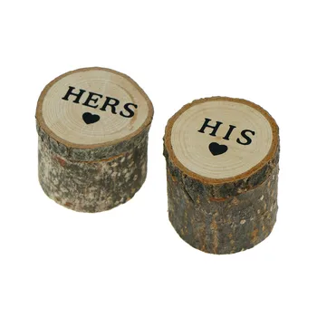 

1pair "His & Hers" Wood Craft Wedding Ring Box Rustic Decor Valentine's Day Anniversary Monuments Wedding Decor