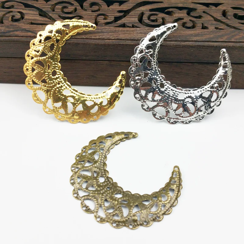 20 pcs/lot 42mm Gold /rhodium/Antique bronze Metal Filigree moon Slice Moon Charms Setting Jewelry DIY Components
20 pcs/lot 42mm Gold /rhodium/Antique bronze Metal Filigree moon Slice Moon Charms Setting Jewelry DIY Components