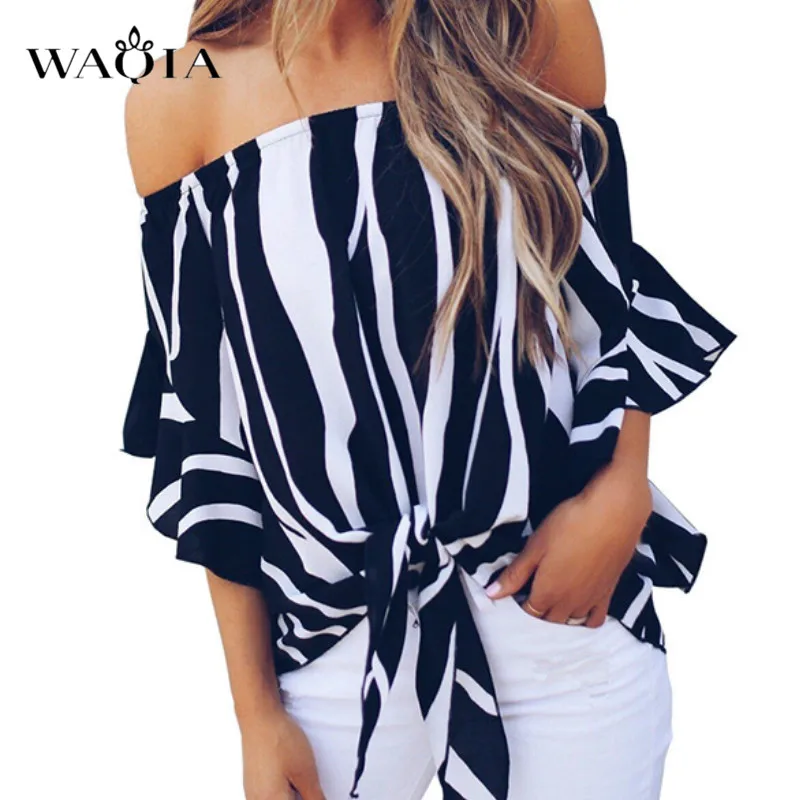 WAQIA Striped Blouse Women Slash Neck Tops Sexy Short Sleeve Ruffles Shirts Female Fashion Women's Blouses 2019 Chemisier Femme
WAQIA Striped Blouse Women Slash Neck Tops Sexy Short Sleeve Ruffles Shirts Female Fashion Women's Blouses 2019 Chemisier Femme