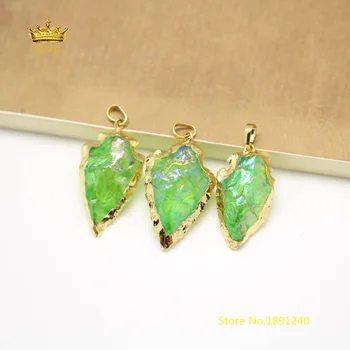 5pcs Arrow Shape Mystic Titanium Green AB Quartz Pendants,Rough Crystalwith Gold Copper Edged Stone Beads for Necklace GH118
5pcs Arrow Shape Mystic Titanium Green AB Quartz Pendants,Rough Crystalwith Gold Copper Edged Stone Beads for Necklace GH118