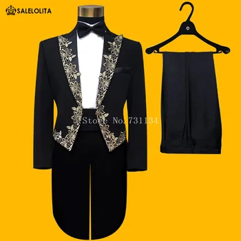 Bridegroom Wedding Gold Embroidered Men Trumpet Black Suits Male Singer Compere Slim Performance Party Prom Costumes
Bridegroom Wedding Gold Embroidered Men Trumpet Black Suits Male Singer Compere Slim Performance Party Prom Costumes