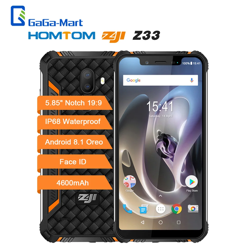 HOMTOM ZOJI Z33 IP68 Waterproof 4600mAh 5.85" MT6739 1.5GHZ 3GB 32GB SmartPhone Dual sim Android 8.1 OTA OTG Face ID Cellphones
HOMTOM ZOJI Z33 IP68 Waterproof 4600mAh 5.85" MT6739 1.5GHZ 3GB 32GB SmartPhone Dual sim Android 8.1 OTA OTG Face ID Cellphones