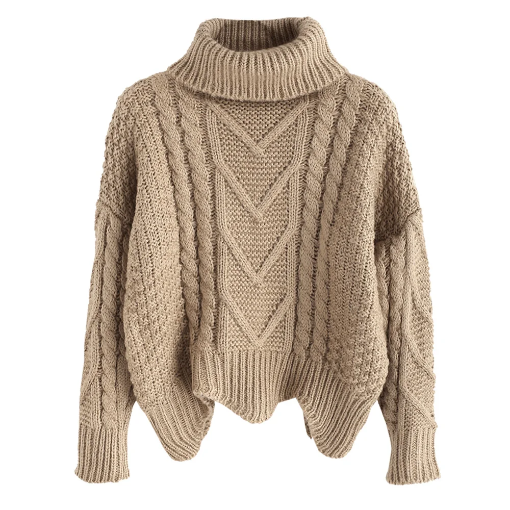 ZAFUL Turtleneck Cable Knit Pullover Sweater Plain Zigzag Hem Loose Type Sweater Casual Women Drop Shoulder Nonelastic Sweater
ZAFUL Turtleneck Cable Knit Pullover Sweater Plain Zigzag Hem Loose Type Sweater Casual Women Drop Shoulder Nonelastic Sweater