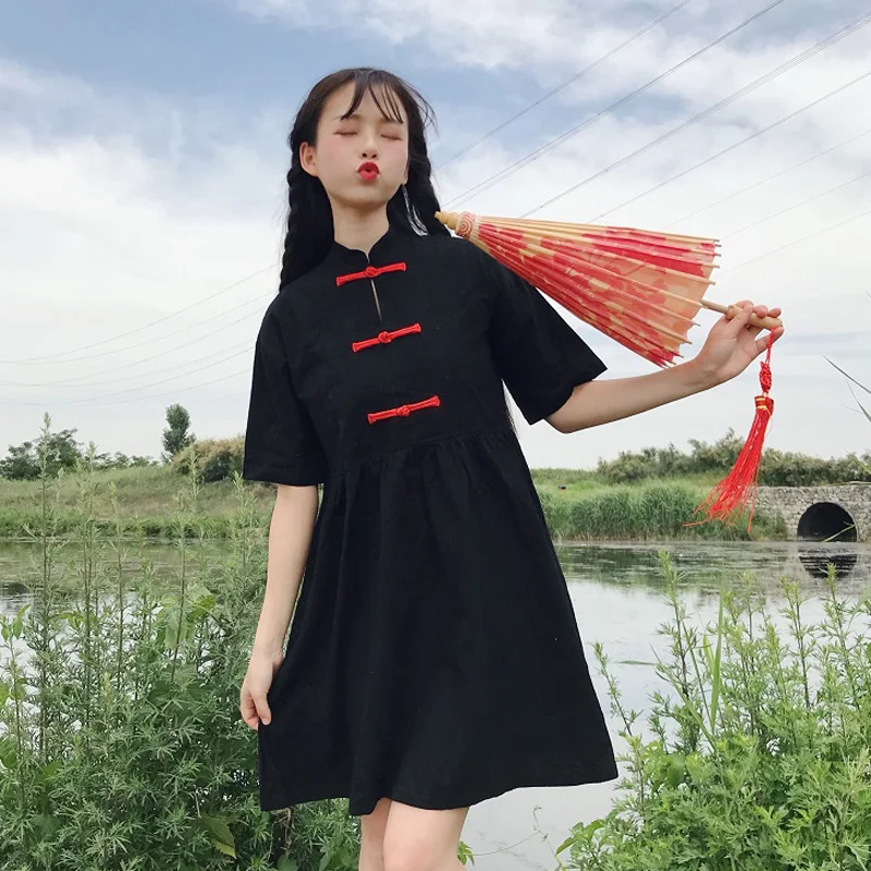 2019 New Arrival Harajuku Chinese Style Buttons Short Sleeve Mandarin Collar Cheongsam Dress Vintage Black/Pink Mini Dresses
2019 New Arrival Harajuku Chinese Style Buttons Short Sleeve Mandarin Collar Cheongsam Dress Vintage Black/Pink Mini Dresses