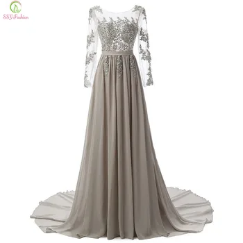 SSYFashion Banquet Evening Dress Bride Long Sleeved Grey Chiffon Lace Embroidery Sexy Backless Court Train Prom Dress Party Gown
SSYFashion Banquet Evening Dress Bride Long Sleeved Grey Chiffon Lace Embroidery Sexy Backless Court Train Prom Dress Party Gown