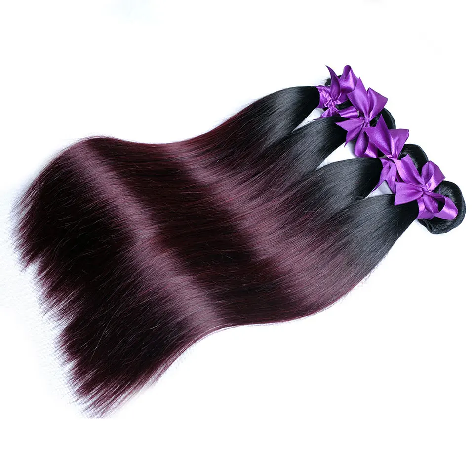 1B Burgundy Ombre 4 Bundles Deals Brazilian Straight Hair Weave Bundle Red Color Human Hair Extension Pinshair Nonremy No Tangle (4)