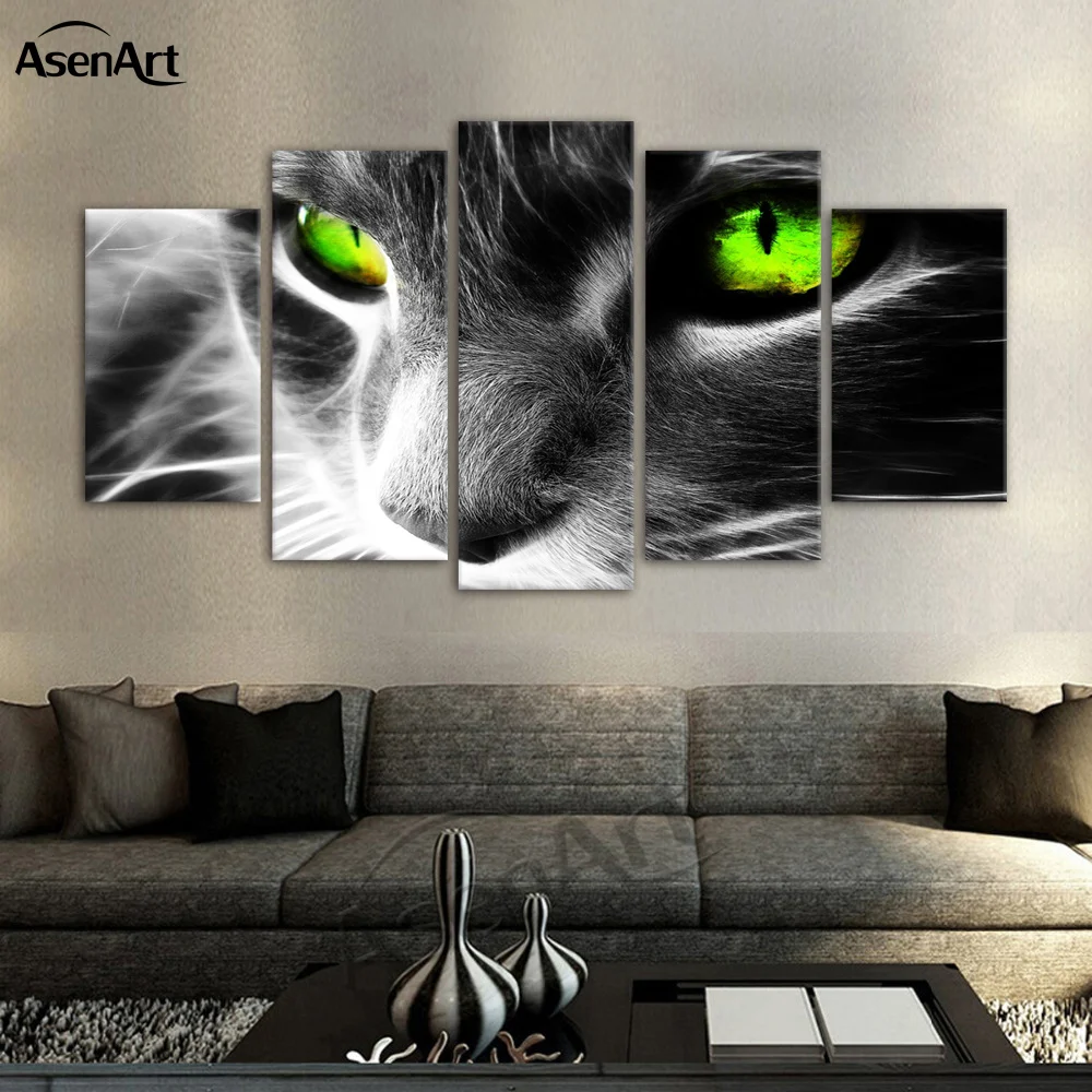 Wall Art 5 Panel Canvas Painting Black Cat With Green Eyes Modern Poster for Living Room Framed Ready to Hang Home Decorative
Wall Art 5 Panel Canvas Painting Black Cat With Green Eyes Modern Poster for Living Room Framed Ready to Hang Home Decorative