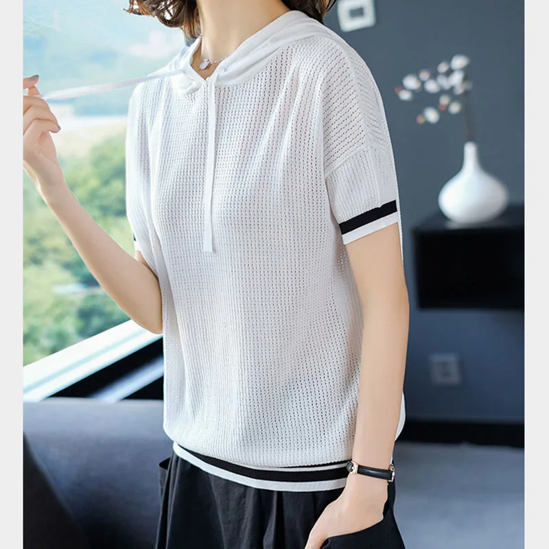 2019 Fashion Knitted Hooded Pullover Women Hollow Out Summer Short Sleeve Pull With Hood Fashion Knitted Pullovers Tops Ladies
2019 Fashion Knitted Hooded Pullover Women Hollow Out Summer Short Sleeve Pull With Hood Fashion Knitted Pullovers Tops Ladies