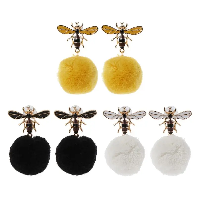 Lovely Bee Pom Pom Ball Dangle Earrings Women Bee on Honeycomb Jewelry
Lovely Bee Pom Pom Ball Dangle Earrings Women Bee on Honeycomb Jewelry