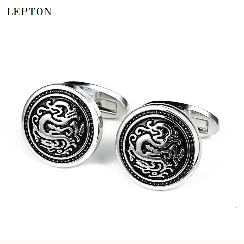 

Lepton round vintage cufflinks for mens fashion gold &silver color metal cu cuff links mens french shirt cufflink Drop Shipping