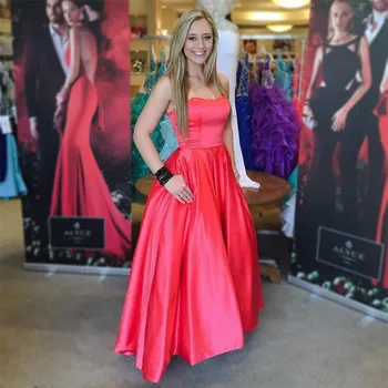 Charming Red Satin Evening Dress 2019 Strapless A Line Floor Length Pockets Long Formal Prom Gowns Cheap Wedding Party Dresses
Charming Red Satin Evening Dress 2019 Strapless A Line Floor Length Pockets Long Formal Prom Gowns Cheap Wedding Party Dresses