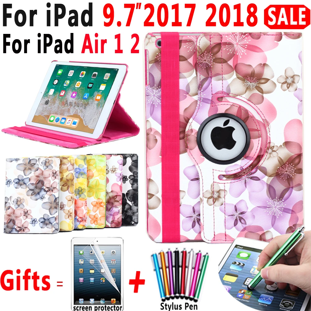 360 Вращающийся персиковый/цветочный кожаный чехол для Apple iPad 9 7 2017 2018 Air 1 2 5 6